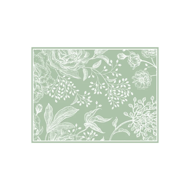 Set de table en vinyle 30 x 40 cm, motif fleurs champêtres, sauge claire