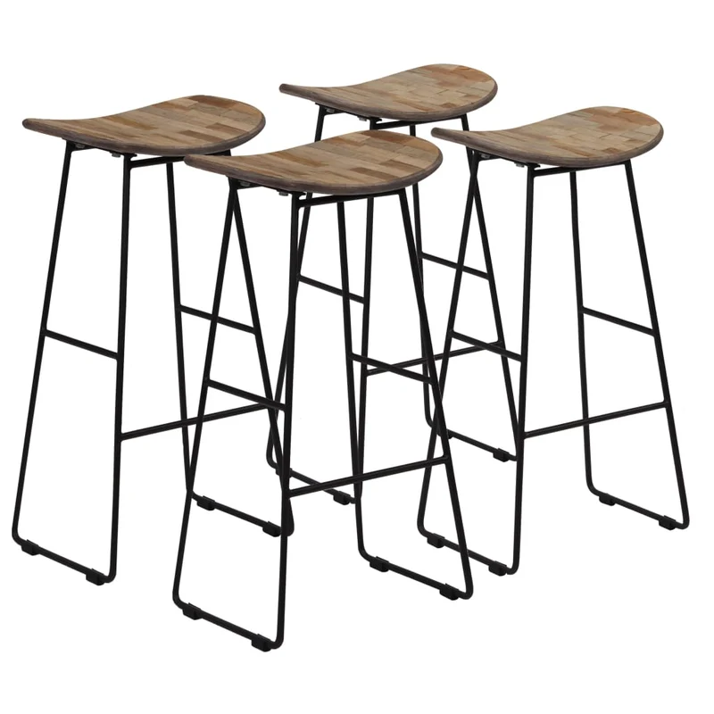 Lot de 4 Tabourets de Bar en Bois de Teck Recyclé et Acier