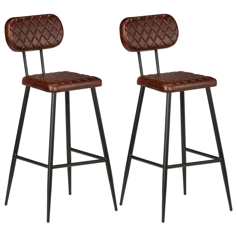 Lot de 2 Tabourets Industriel avec Assise en Cuir