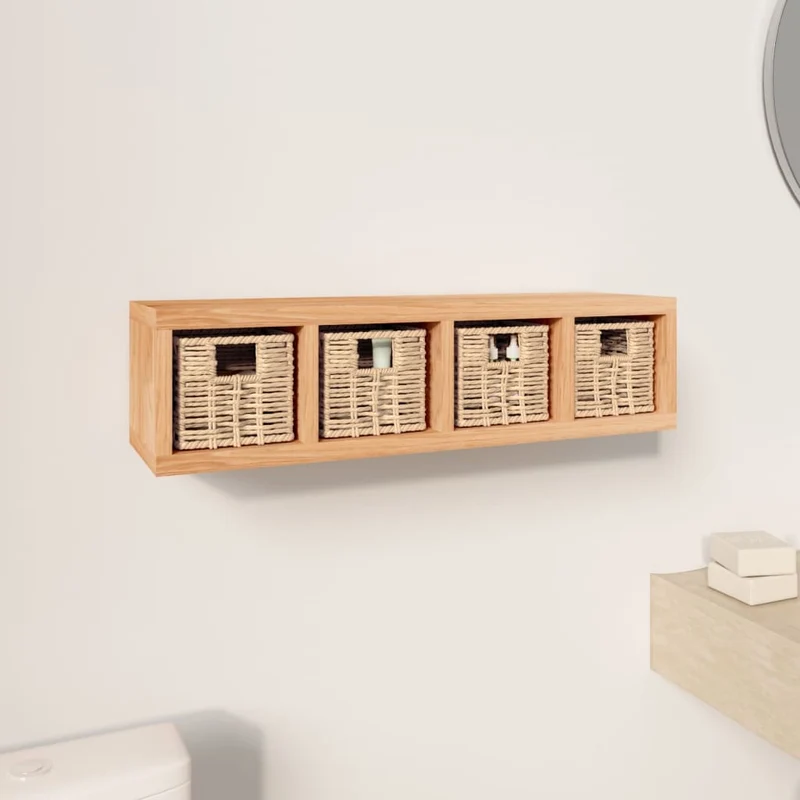 Étagère Murale en Bois de Noyer avec Paniers