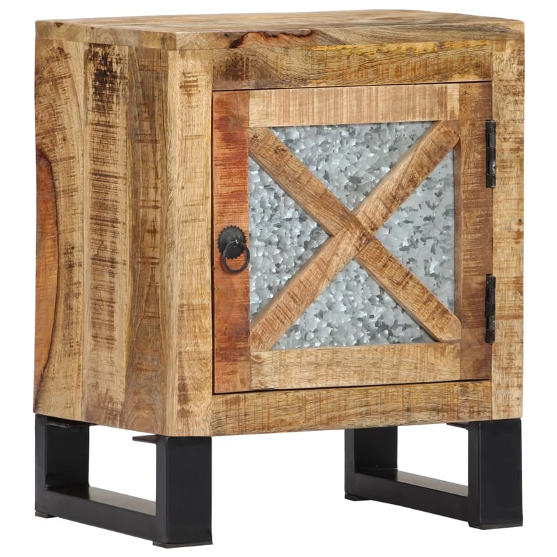 Table de Chevet en Acier et Bois de Manguier Massif