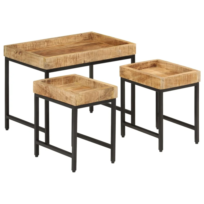 Set de Tables d'Appoint en Bois de Manguier et Fer