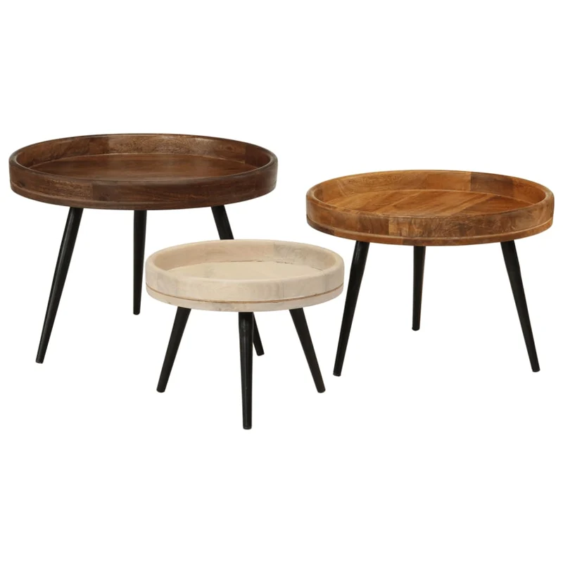 Set de 3 Tables d'Appoint en Bois de Manguier Massif