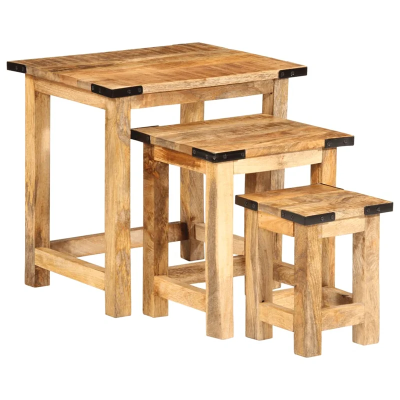 Ensemble de Tables d'Appoint Gigognes en Bois Massif
