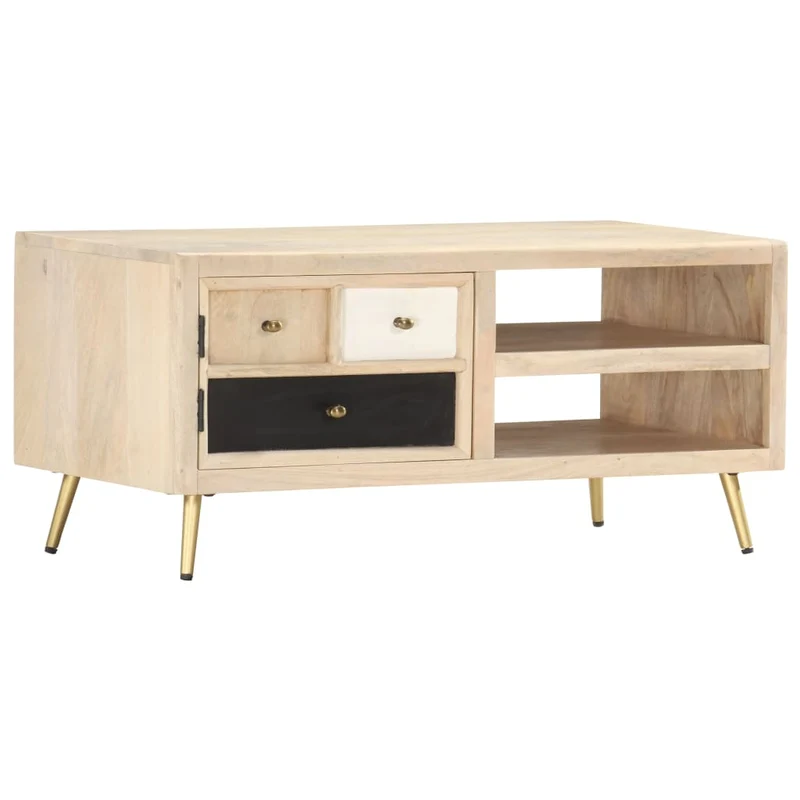Table Basse en Bois Clair et Pieds Compas Métal