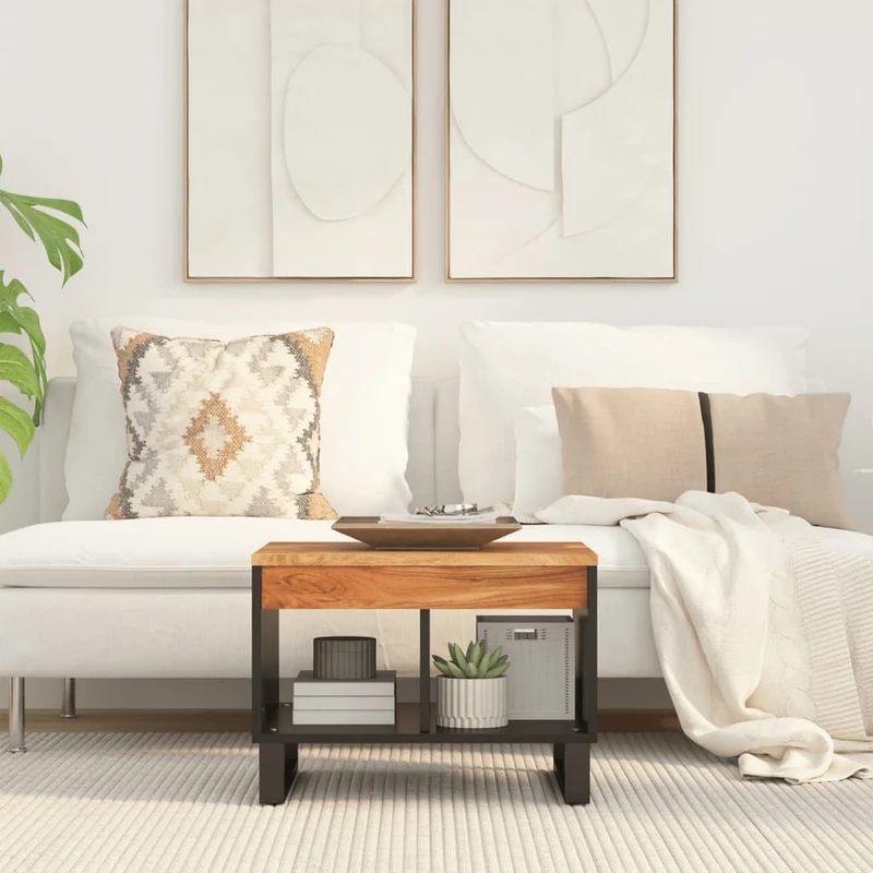 Table Basse avec Plateau en Bois et Pieds en Métal