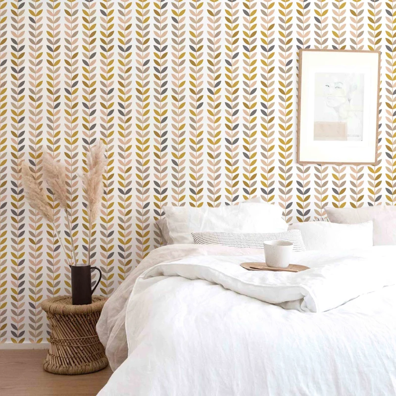 Papier peint intissé multicolore à motifs de feuilles vintage