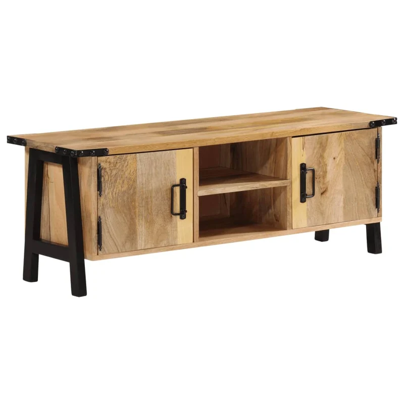 Meuble TV en Bois de Manguier et Pieds en Métal Noir
