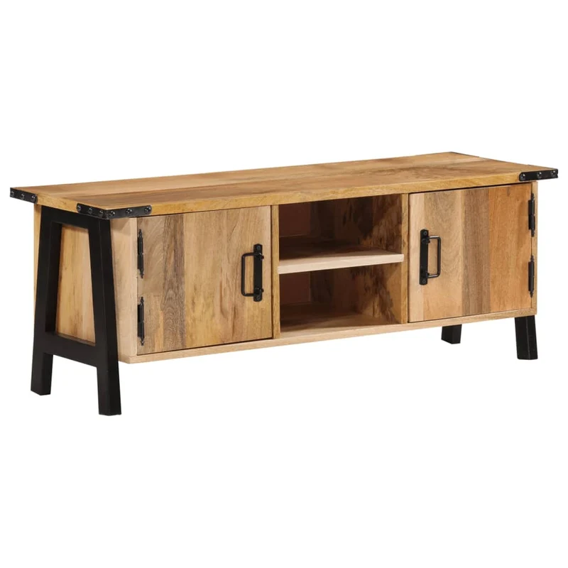Meuble TV en Bois de Manguier et Pieds en Métal Noir
