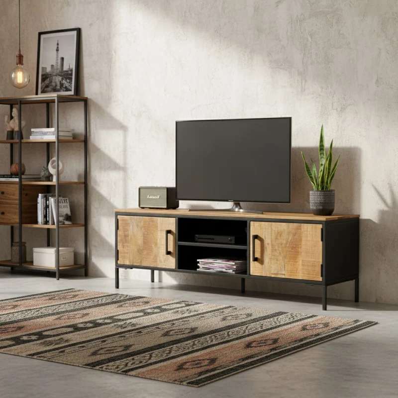 Meuble TV en Bois et Pieds en Métal Industriel