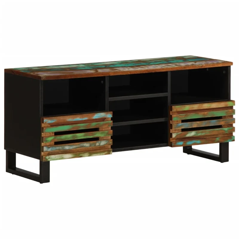 Meuble TV en Bois Foncé et Noir Industriel