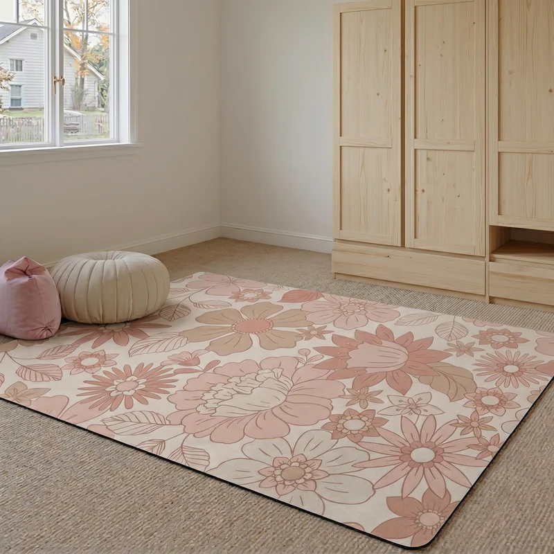 Tapis enfant à motif floral rétro - Plusieurs tailles disponibles