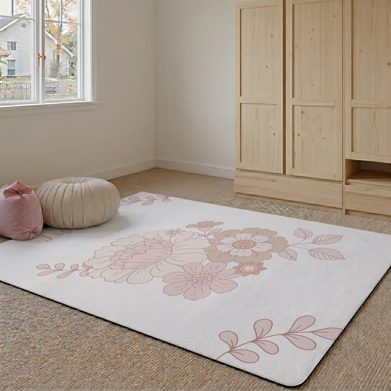 Tapis enfant à fleurs rétro - Plusieurs tailles disponibles - Prénom personnalisable