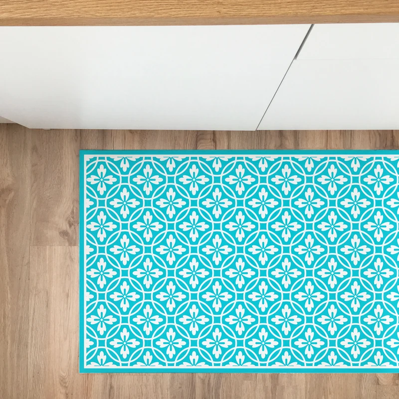Tapis vintage en vinyle turquoise 48x248