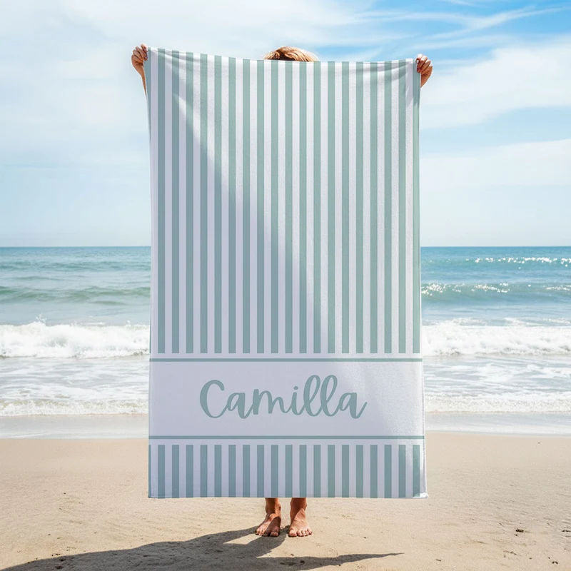 Serviette de plage personnalisée à fines rayures - Plusieurs tailles et couleurs disponibles