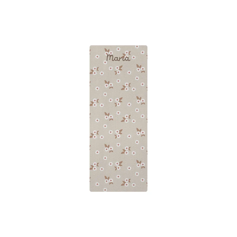 Tapis enfant beige à motifs floraux - Prénom personnalisable - Plusieurs tailles disponibles