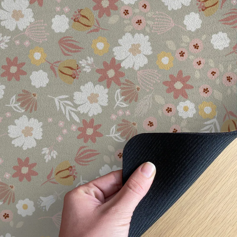 Tapis de chevet enfant motif fleurs sauvages - Prénom personnalisable - Plusieurs couleurs et tailles disponibles
