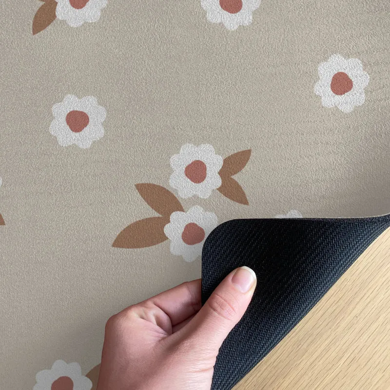 Tapis beige à motifs floraux pour chambre de fille - Plusieurs tailles disponibles