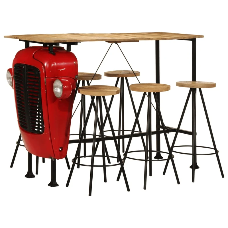 Ensemble Table de Bar et Tabouret en Bois et Métal