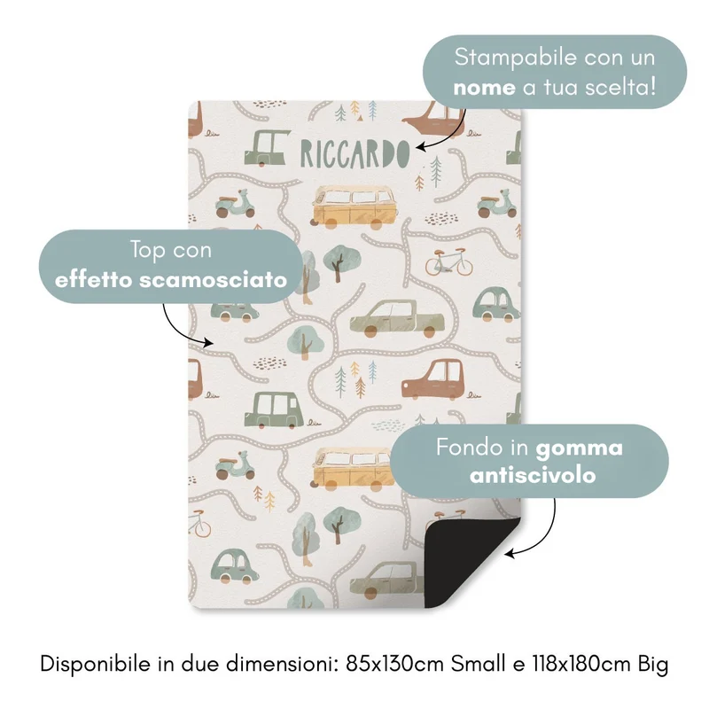 Tapis de jeu Roadtrip Car Track - Plusieurs tailles disponibles - Nom personnalisable
