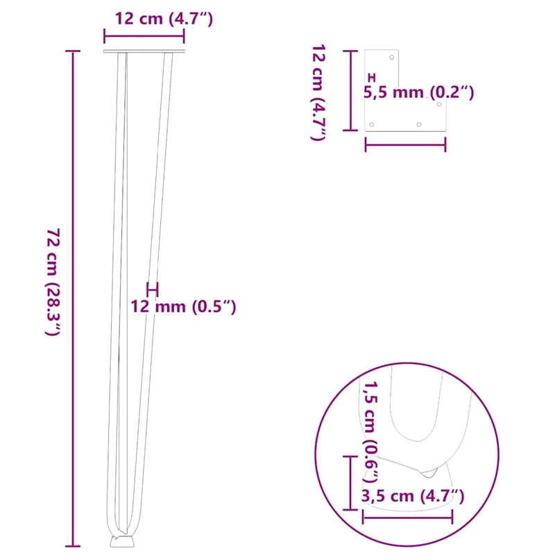 Pieds En Épingle À Cheveux Pour Consoles, Lot De 4, , , Acier Massif Blanc