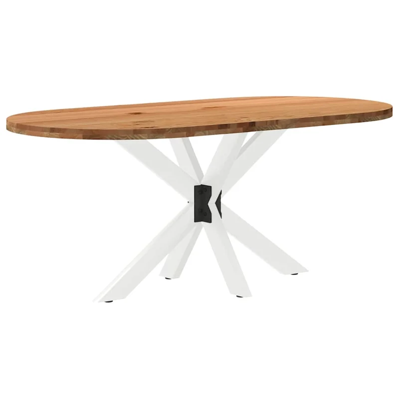 Table en Bois de Chêne et Pieds Métal Blanc