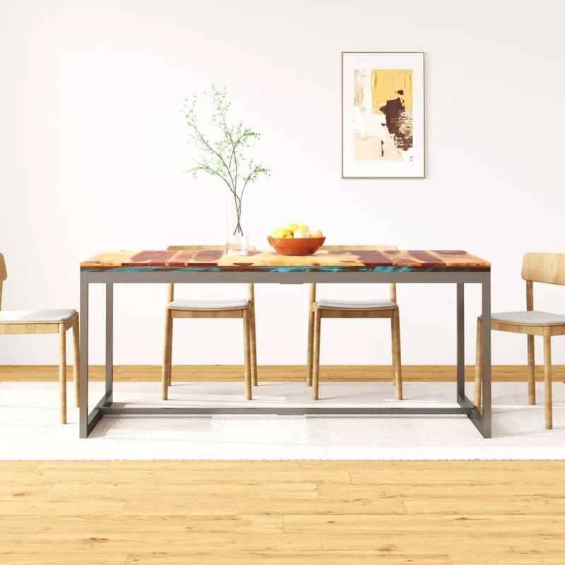 Grande Table à Manger Industrielle en Bois et Acier