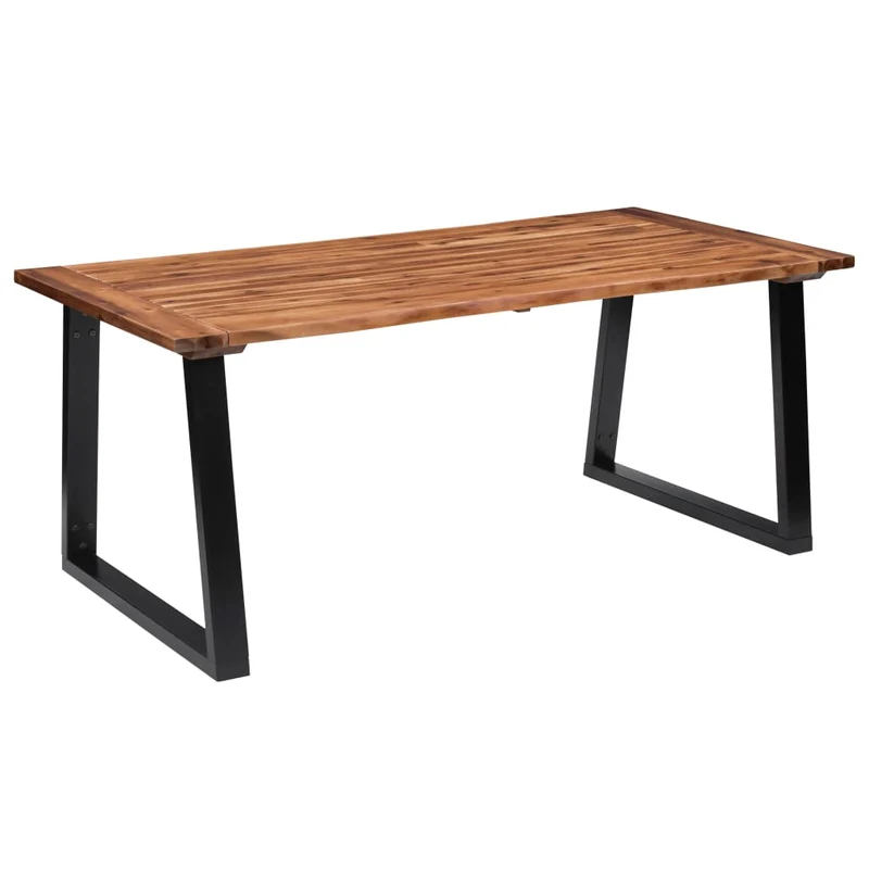 Table À Manger en Bois d'Acacia et Métal Noir