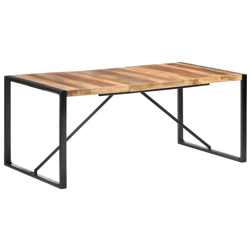 Table Industrielle en Bois et Pieds en Métal Noir