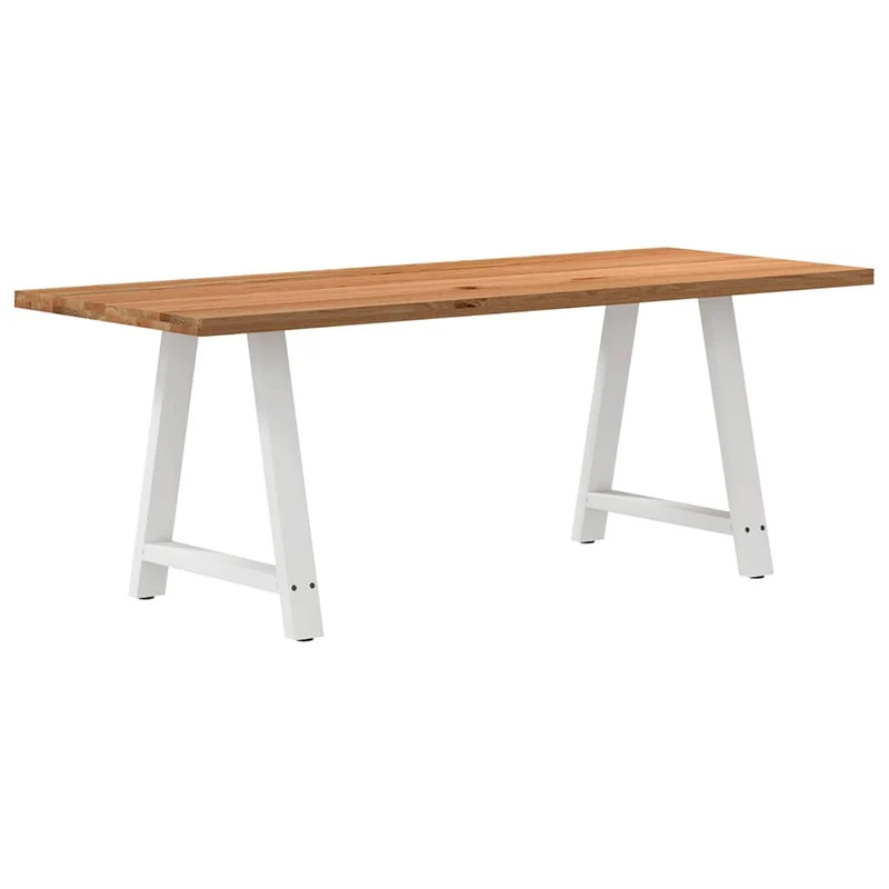 Table en Chêne Massif et Pieds en Métal Blanc