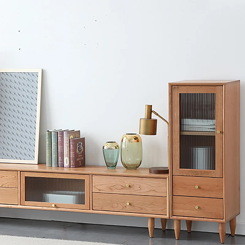 Vitrine vintage Quint en bois de Cerisier avec 2 tiroirs