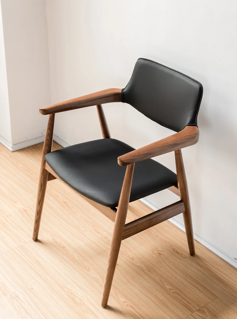 Chaise Simon en bois massif et simili-cuir, 2 Pieces