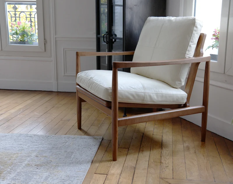Fauteuil Style Vintage Hank en Bois massif et Simili cuir