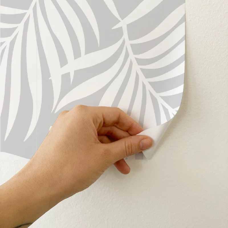 Papier peint vinyle adhésif à motif de feuilles tropicales, gris cendré 50x300 cm