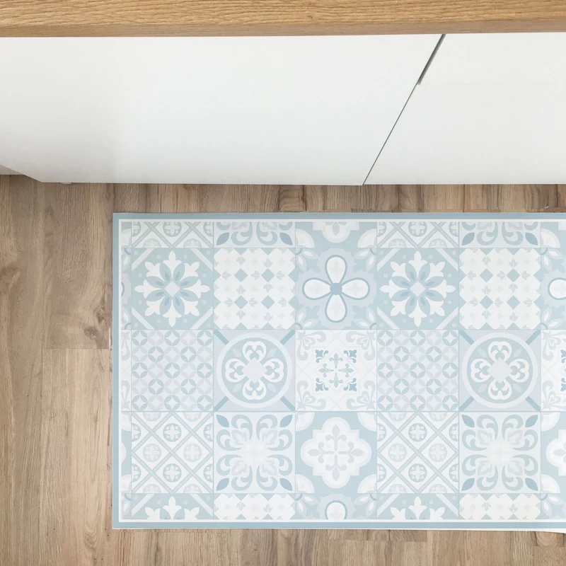 Tapis en vinyle bleu poudré Madrid 60 x 336 cm