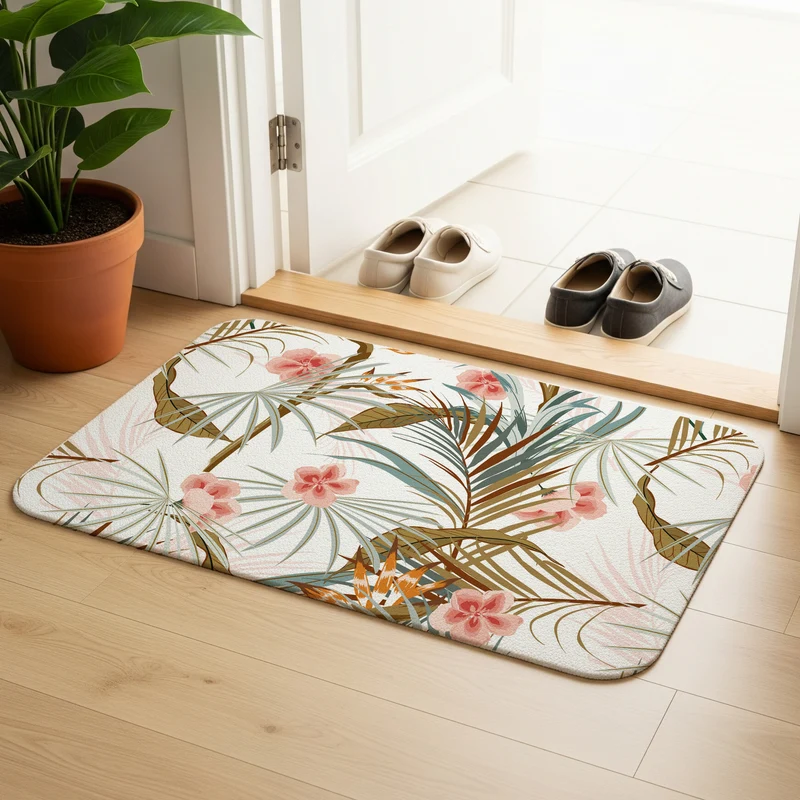 Paillasson à motif plantes tropicales - Plusieurs tailles disponibles - Texte personnalisable