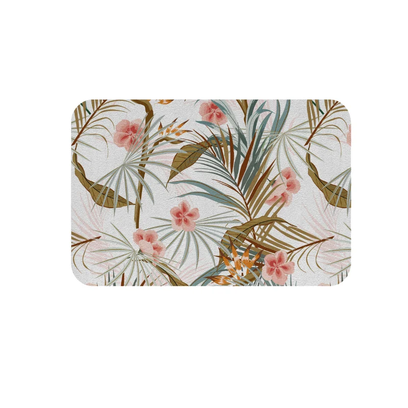 Paillasson à motif plantes tropicales - Plusieurs tailles disponibles - Texte personnalisable