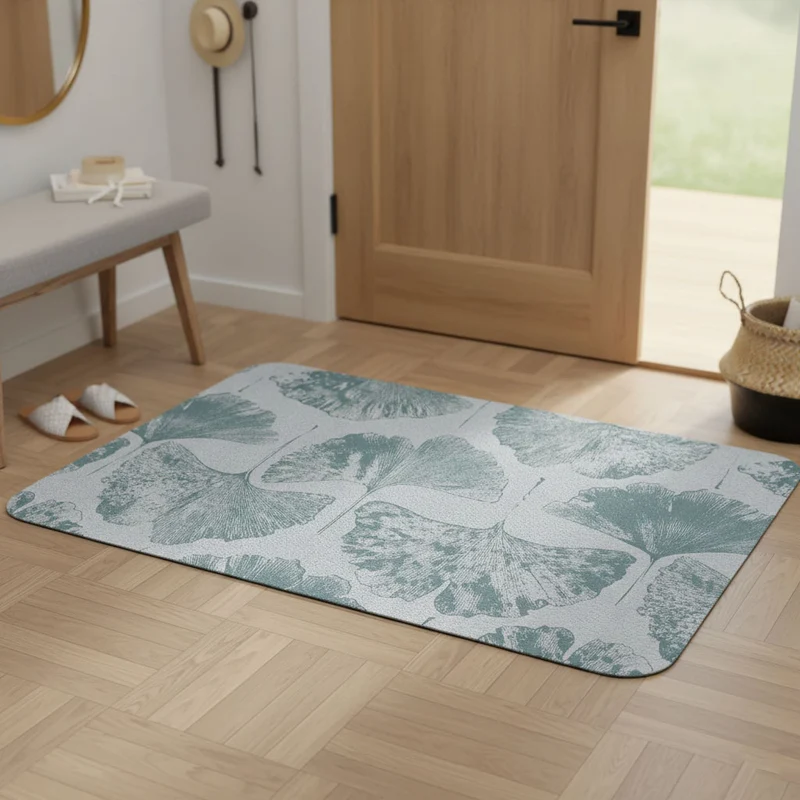 Tapis de porte absorbant à motif feuille de ginkgo - Plusieurs couleurs et tailles disponibles - Personnalisable