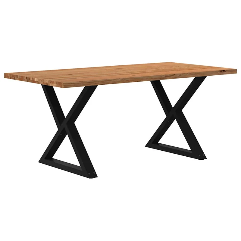 Table Industrielle en Bois et Pieds Noirs Croisés