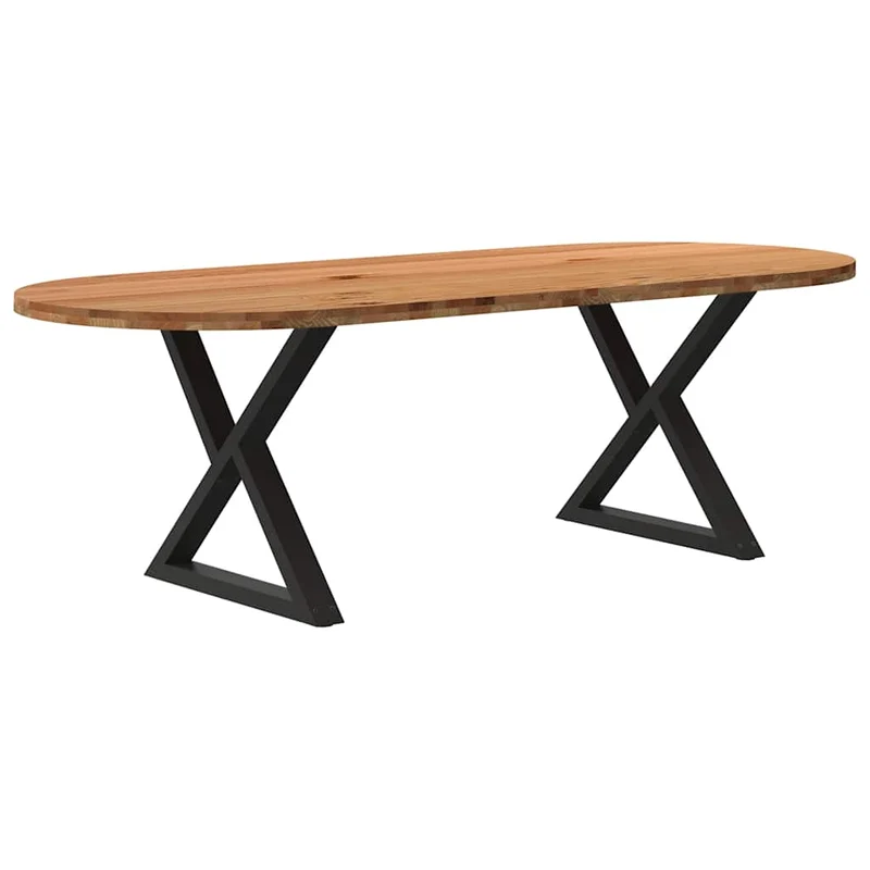 Table Ovale en Bois Massif de Chêne et Métal