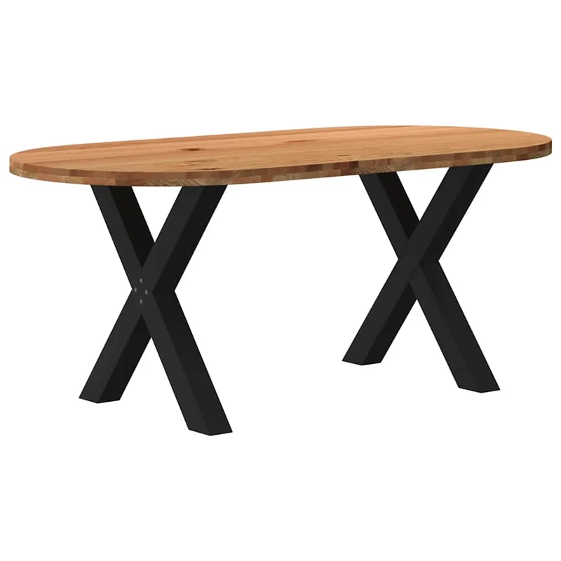 Table Industrielle en Bois de Chêne avec Pieds en X