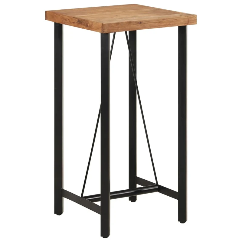 Table de Bar Carrée en Bois Massif d'Acacia et Fer