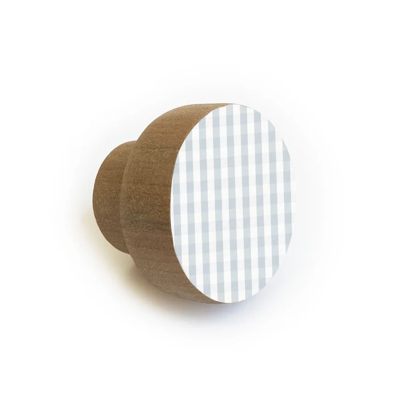 Bouton de porte en bois avec motif vichy en relief - Plusieurs couleurs disponibles