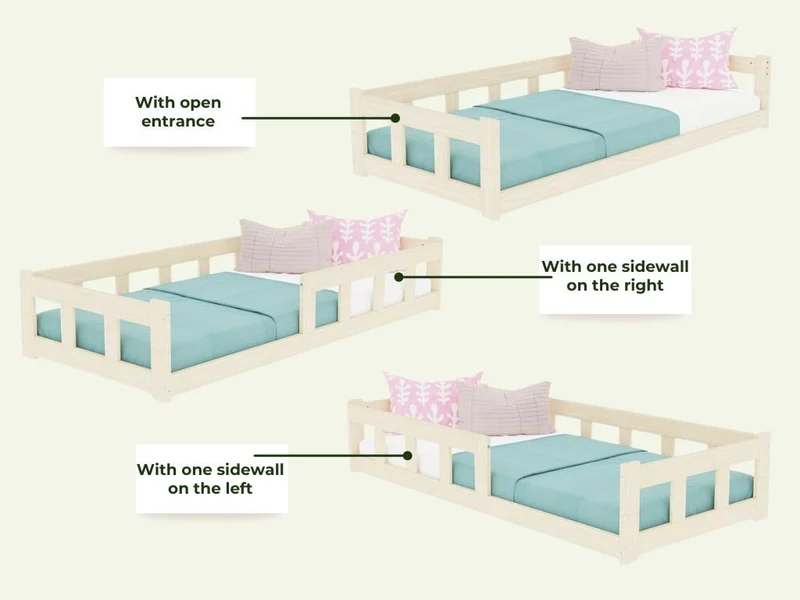 Lit bas pour enfant FENCE Benlemi avec 2 barrières latérales – Plus de couleurs et de tailles disponibles