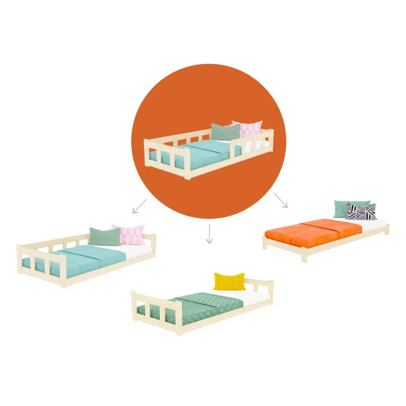 Lit bas pour enfant FENCE Benlemi avec 2 barrières latérales – Plus de couleurs et de tailles disponibles