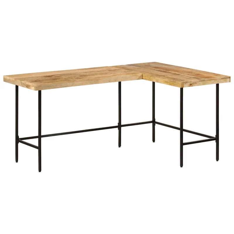 Bureau Industriel d'Angle en Bois de Manguier et Fer