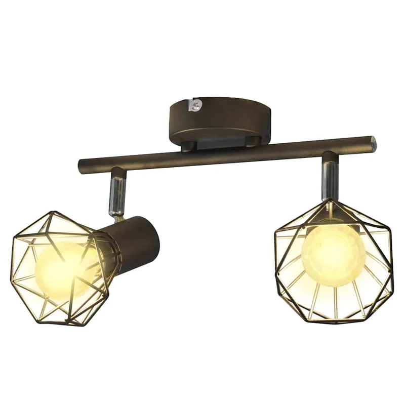 Projecteur Style Industriel Noir Avec 2 Ampoules À Filament Led