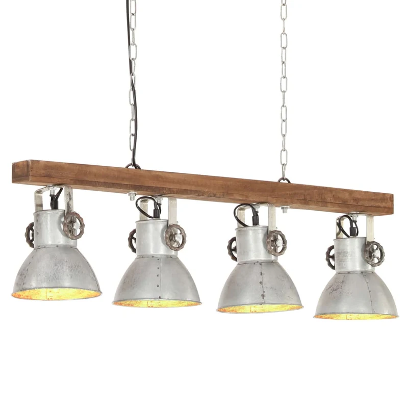 Suspension Industrielle en Bois et Fer Vintage