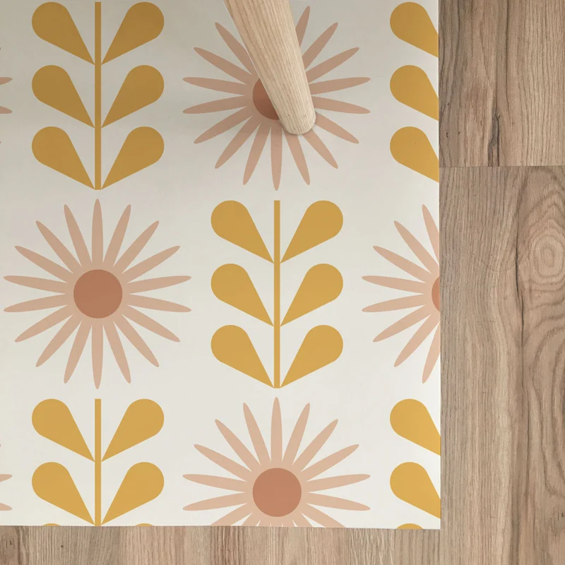 Tapis de couloir en vinyle à motif floral délavé - Plus de tailles disponibles