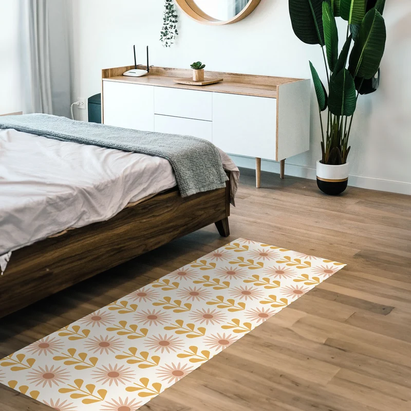Tapis de couloir en vinyle à motif floral délavé - Plus de tailles disponibles
